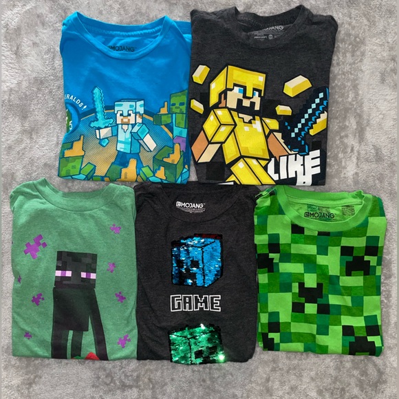 Kids Minecraft Graphic Short Sleeve T-Shirts 5 Piece Bundle Set Sizes M and L - Picture 1 of 9